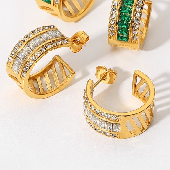 CC Zirconia Hoop Earrings 18K Gold Plated Stainless Steel - Picture 6 of 7